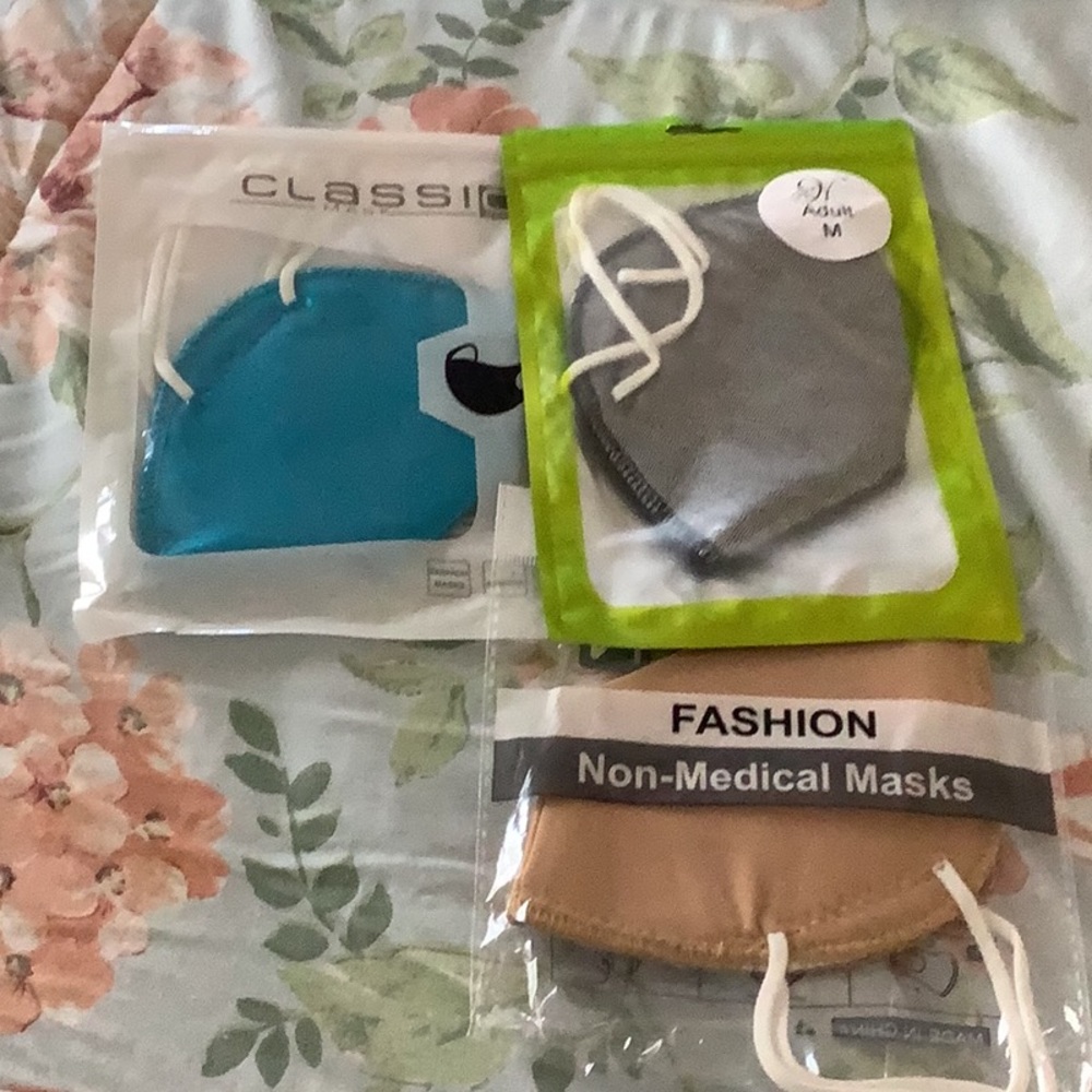 Masks Bundle Fashion masks blue & silver are metallic one dark beige All NWT Flu